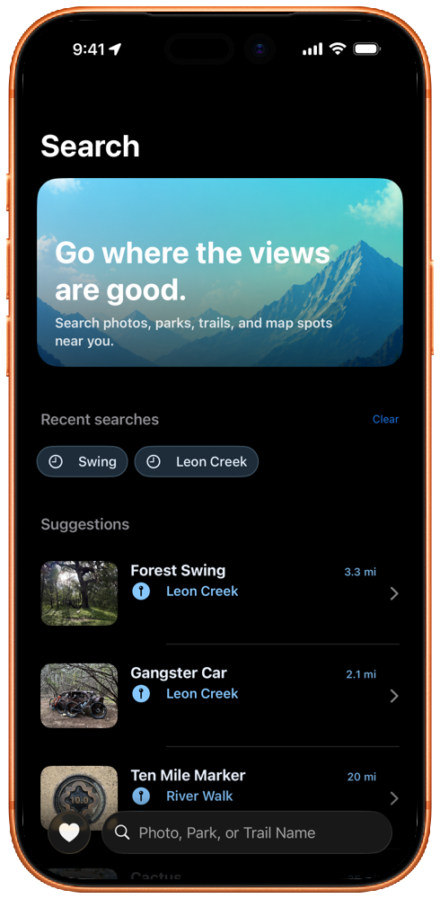 Search screen with recent searches and suggestions