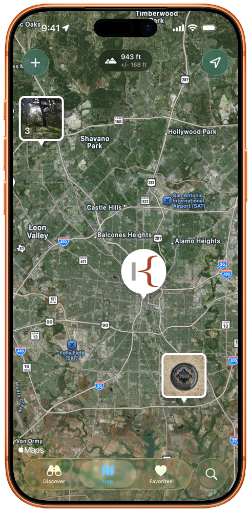 Map view showing sponsor pin among trail locations